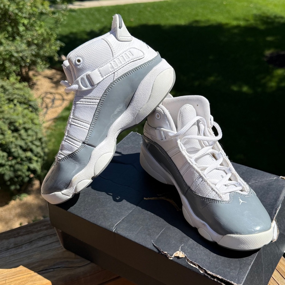 Jordan 6 Rings PS Kids Size 2.5Y White Grey Excellent Hybrid Basketball Shoe
